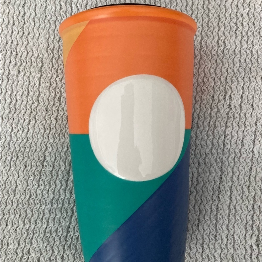 STARBUCKS Multi-Color Block Dot Ceramic Travel Mug